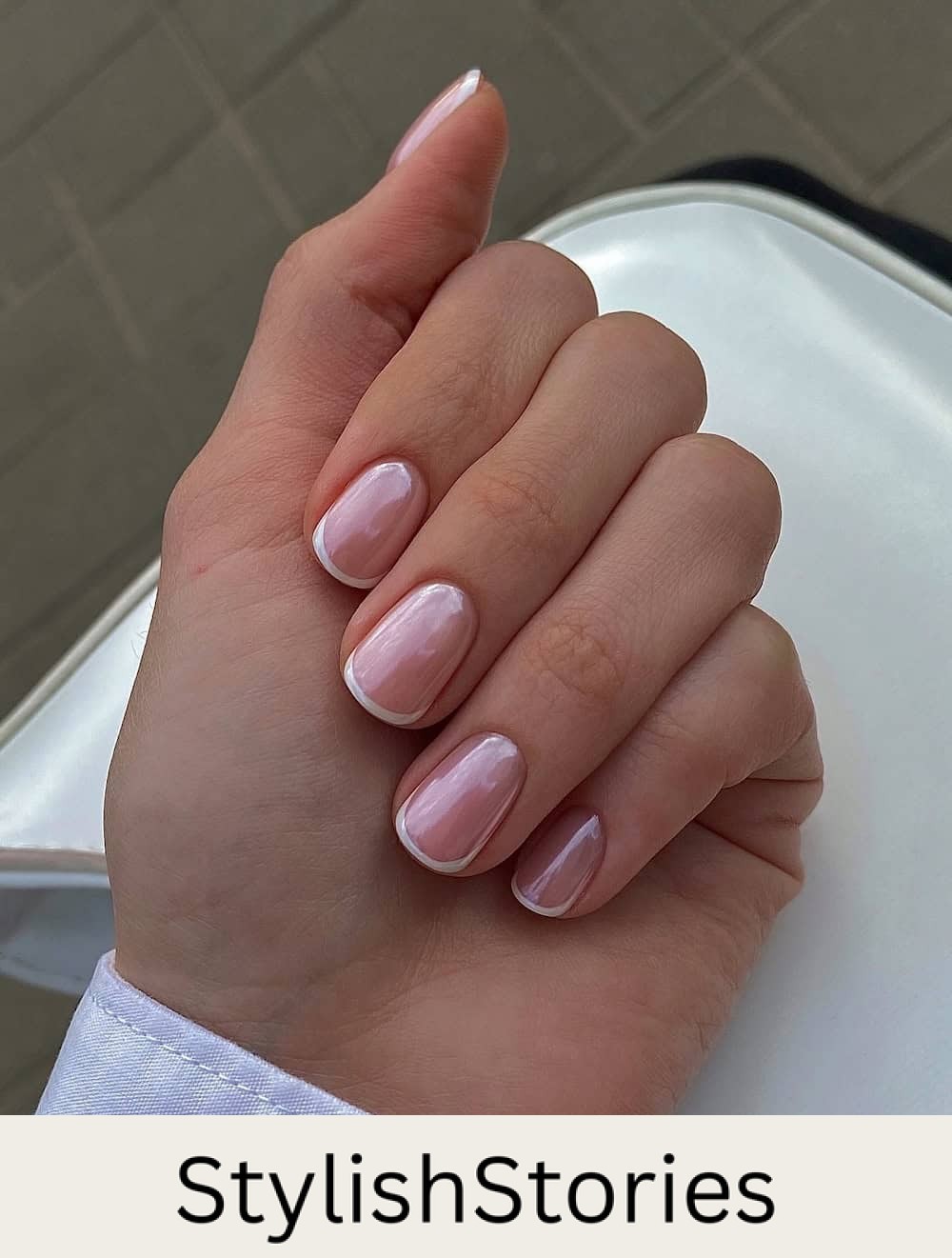 short round french tips with chrome topcoat