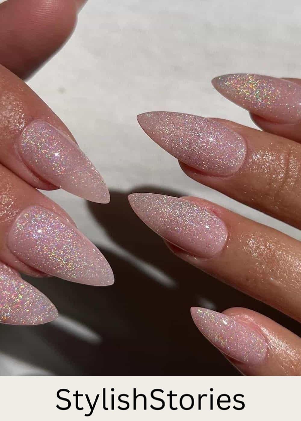 long point shimmering pink nails