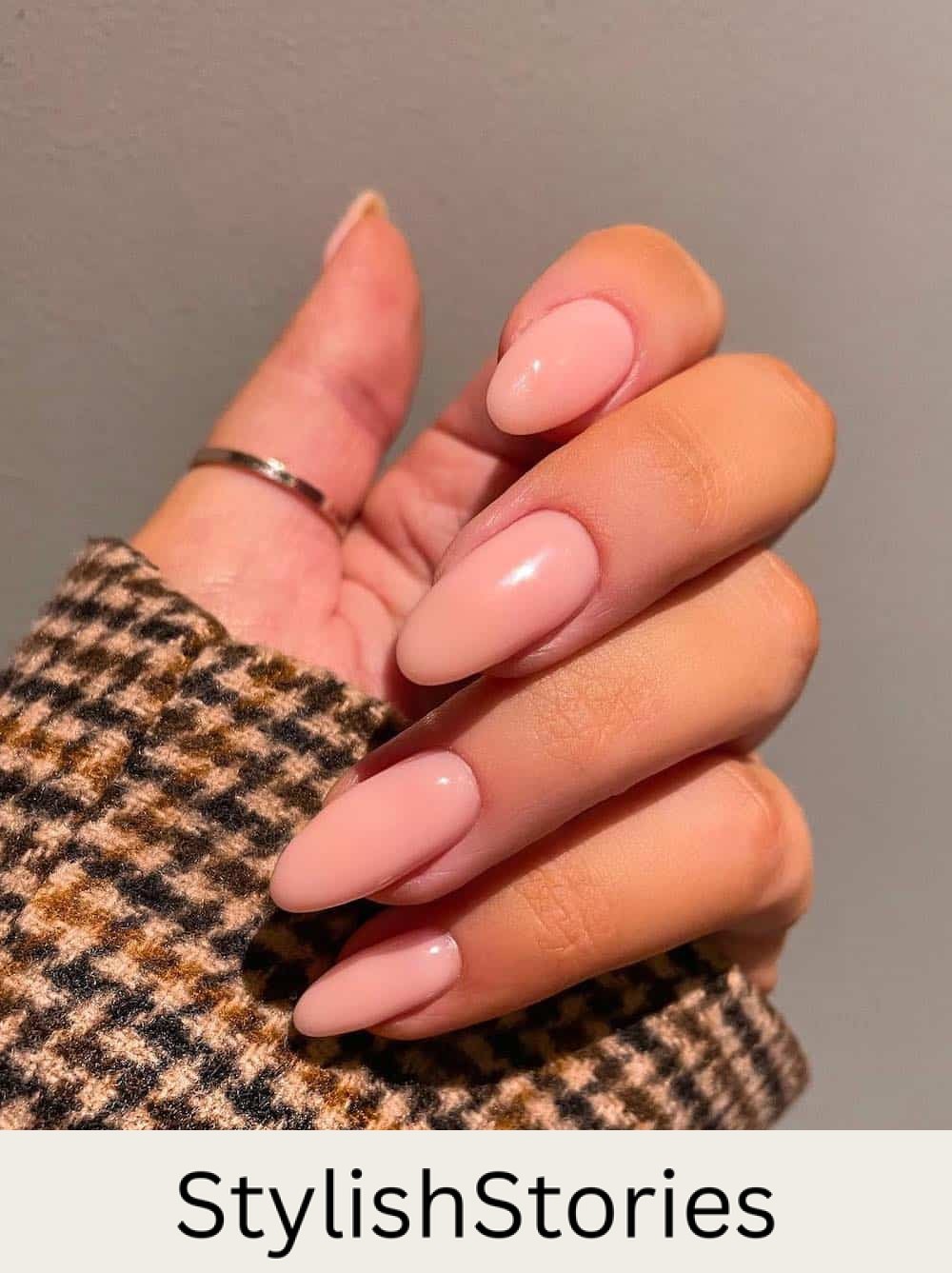 long nude pink almond nails