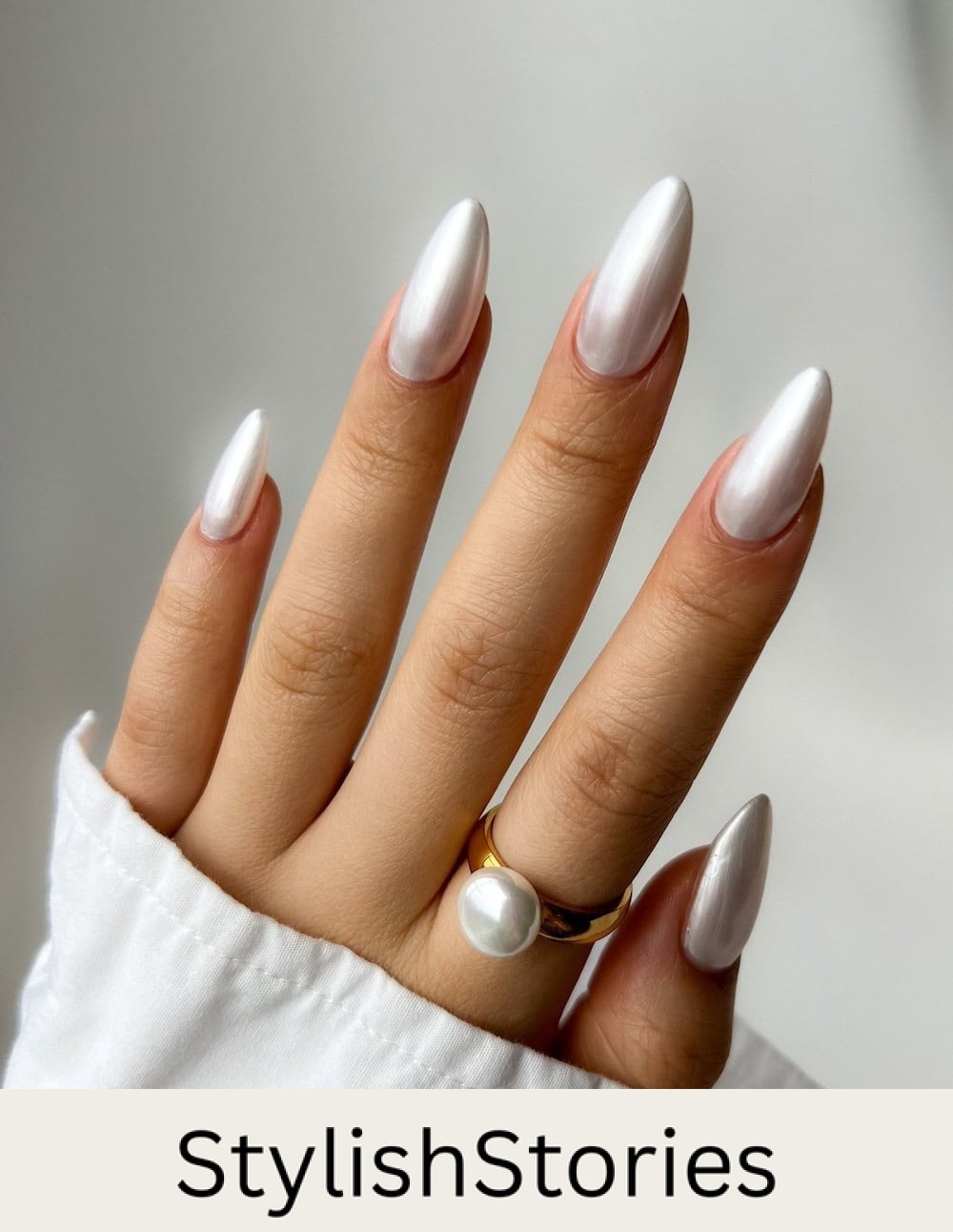 long white chrome almond nails